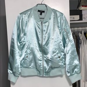 Varsity faux satin mid weight varsity jacket